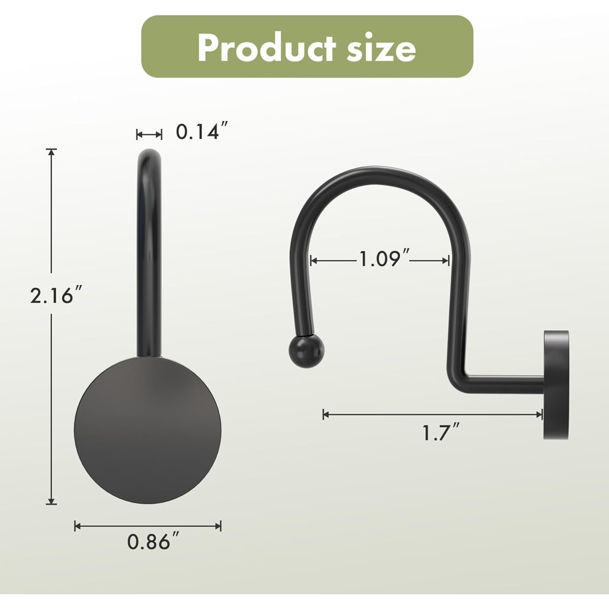 12 Pieces, Metal, Shower Curtain Rings, Modern Decorative Design